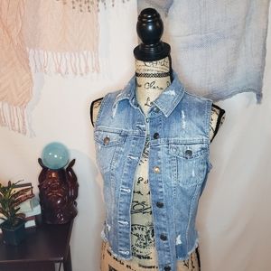 Distressed Denim Vest Silver Jeans M